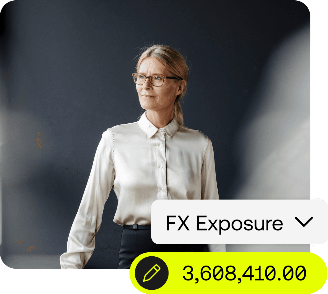 Woman looking out window with FX Exposure chart