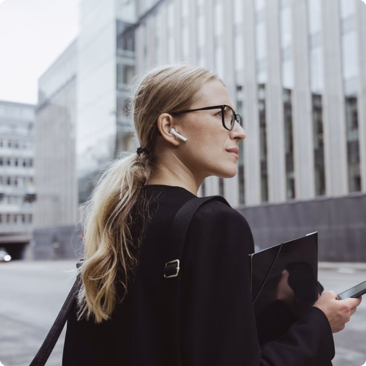 Woman walking across road